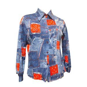 Vintage 70s polyester denim button down shirt